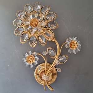 Gorgeous Crystal Flower Wall Lamp by Palwa, Germany