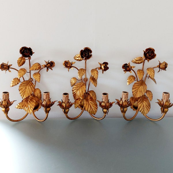 1 of 3 Hans Kogl Rose Sconces , Germany, 1970s