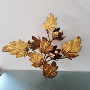 Vintage XL Hans Kögl Gilt Metal Wall Lamp, Floral Hollywood Regency Sconce