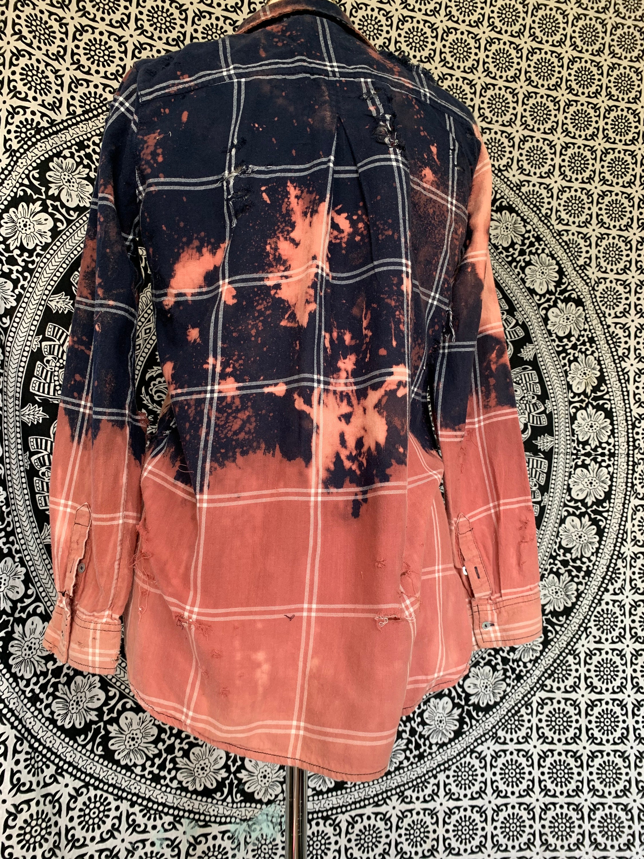 Bleached Distressed Ombre Flannel / Hand Dipped Bleach Shirt / Etsy