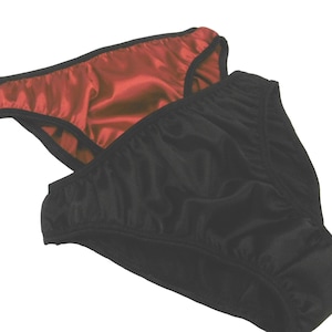 Twinpack Glanzend satijnen effen en eenvoudige laagbouw sissy-slipje Twee korte bikinislipjes lingerie handgemaakt in Frankrijk vrouw ondergoed cadeau