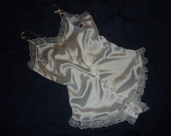 Ivory Shiny satin and lace camiknicker teddie 1940's vintage style, French satin lingerie gift, combinaison, satin sleepwear, Hand made