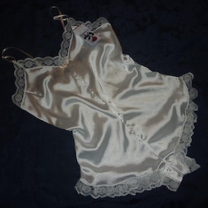 Natural off white ivory Shiny satin and lace camiknicker teddie cami all in one 1940&#39;s vintage style Hand made Ladies French lingerie gift