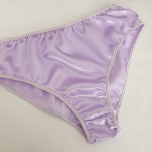 Shiny satin high waist vintage school girls style knickers PALE LILAC, Hand made in France, French satin knickers, woman lingerie gift,