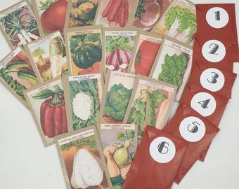 Gardening Advent Calendar 24 Reproduction Vintage French heirloom vegetable seed packets, Gift for gardener, Heritage seed varieties, Xmas