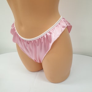 Shiny satin low rise frilly fluted bikini style panties, Sissy ruffled silky French Knickers Made in France