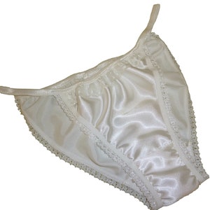 Shiny satin lace tanga panties, string bikini, Hand Made in France Many colors, French lingerie, lady panty, Woman underwear, satin knickers