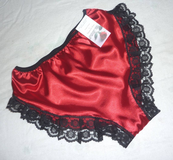 Bright Red Shiny Satin High Cut French Knicker With Black Lace Trim. High  Rise Full Bottom Cover Style Sassy Knickers French Panties -  Canada