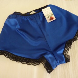 Royal Blue  Shiny satin classic cut French Knickers black lace Tap pant boxer boyshort  sissy  French panties Lingerie gift Handmade  France