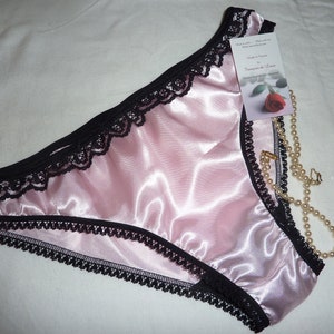 Shiny satin and lace low rise panties bikini brief knickers Made in France Hand made French lingerie sissy satin panty Woman lingerie gift
