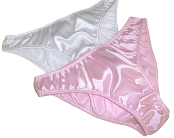 Twin pack Shiny satin plain and simple low rise sissy panties Two bikini brief knickers Lingerie Made in France XS to XXL See our size chart