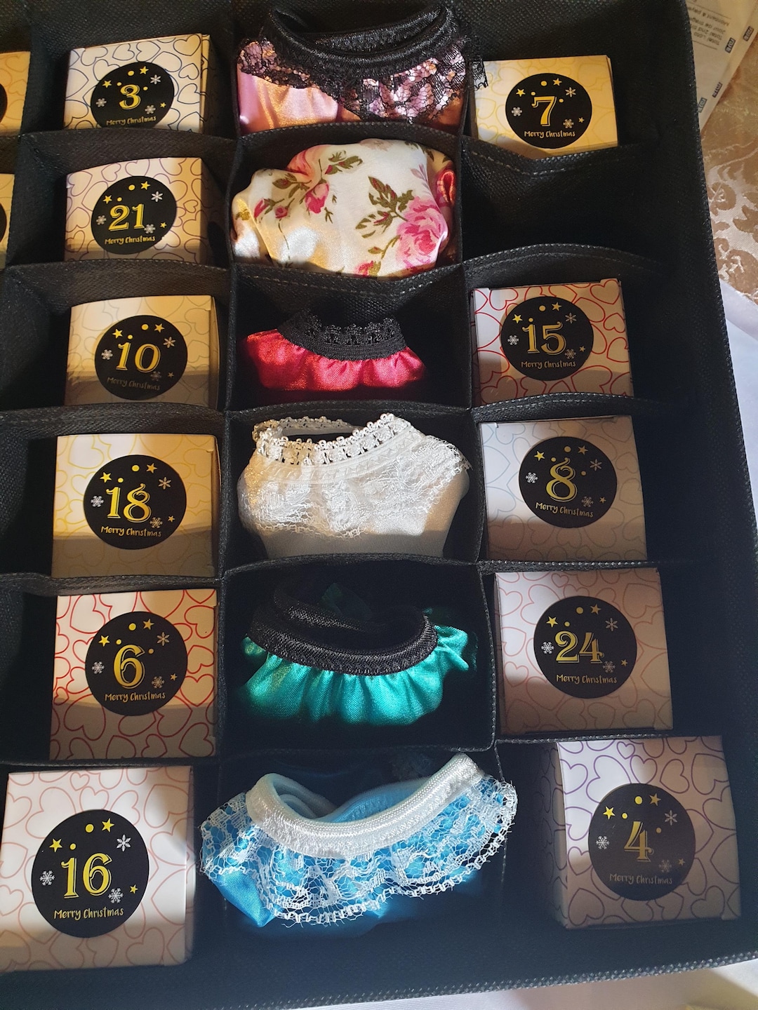 French Lingerie Advent Calendar for Women 24 Silk Satin Lace Panties