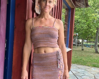 Knitted top with spaghetti straps