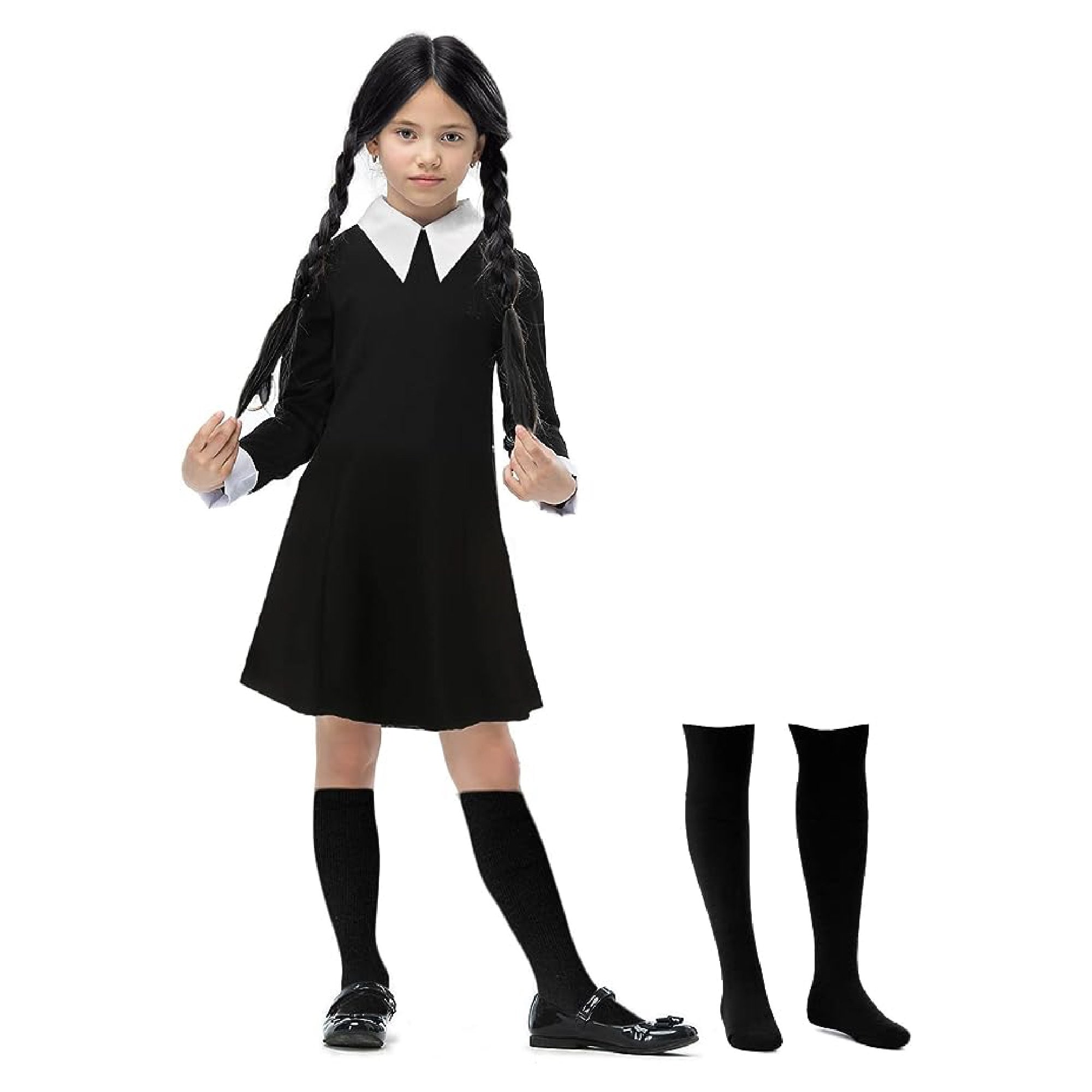 Kids Wednesday Addams Cosplay Costume Dress Addams Family Girls Halloween  Outfit