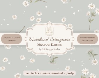 Wildflower Meadow Seamless Pattern | Woodland Cottagecore Digital Paper | Neutral Floral Pattern | Botanical Fabric Design | PNG JPG