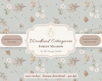 Woodland Cottagecore Seamless Pattern | Forest Meadow Digital Paper | Wildflower Pattern | Fabric Design PNG JPG | Commercial License