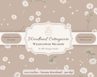 Wildflower Meadow Seamless Pattern | Woodland Cottagecore Digital Paper | Neutral Floral Pattern | Botanical Fabric Design | PNG JPG