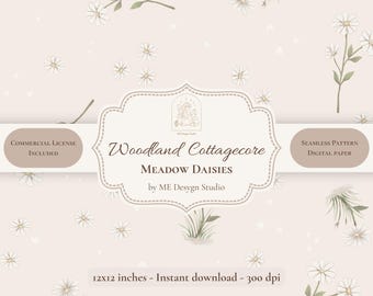 Wildflower Meadow Seamless Pattern | Woodland Cottagecore Digital Paper | Neutral Floral Pattern | Botanical Fabric Design | PNG JPG