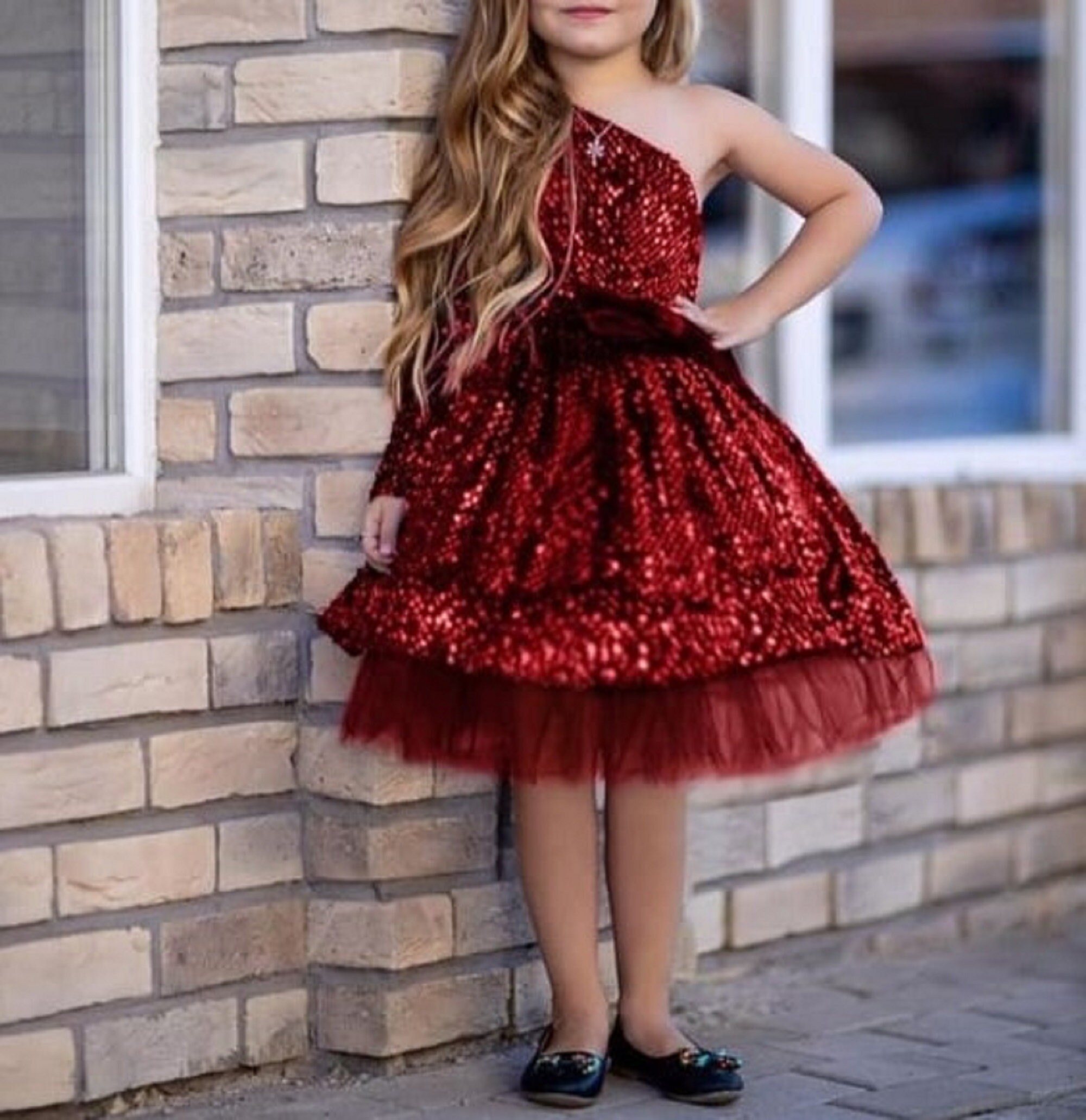 One Shoulder Glitter Dress /Party Dress / Frock /Flower Girls | Etsy