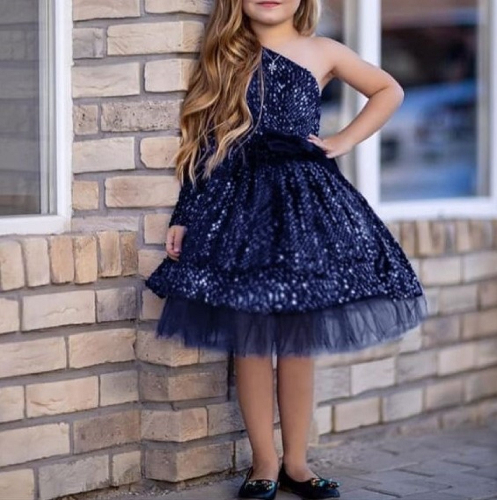 one shoulder glitter dresses