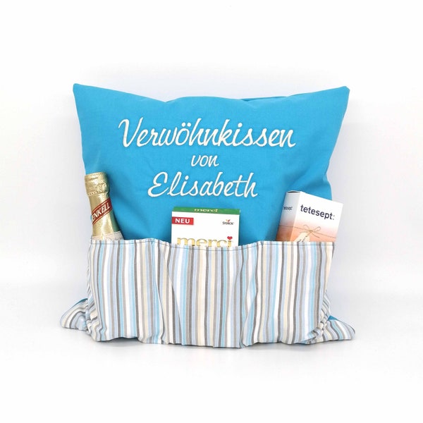 Verwöhnkissen Glückskissen personalisiert Geschenk mit Fächern zum Selbst-Befüllen