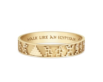 Authentic 18K Solid Gold Ancient Egyptian Engraved Bangle| Unique Handcrafted Walk Like An Egyptian Gold Bangle Bracelet for Women| 65 Grams