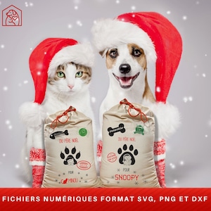 Sac livraison spéciale du père Noel pour chien et chat format svg, dxf et png, santa sack special delivery, cadeau de noel (Sac non inclus)