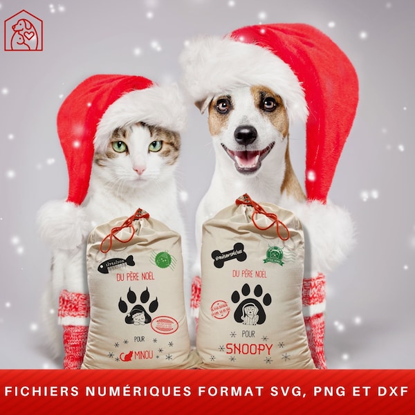 Sac livraison spéciale du père Noel pour chien et chat format svg, dxf et png, santa sack special delivery, cadeau de noel (Sac non inclus)