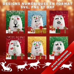 PACK de Sac du père Noel  | svg, dxf, png design  | santa sack BUNDLE SVG  | cadeau de Noel (Sac non inclus)