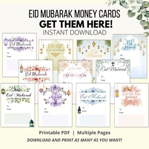 Cartes d'argent de l'Eid - Ensemble de 14 cartes imprimables pour enfants.