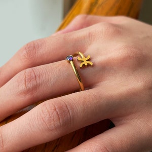 18k Gold Filled Astrology Ring, Zodiac Ring with Birthstone, STAINLESS STEEL RING, Adjustable Constellations Rings, Celestial Christmas Ring