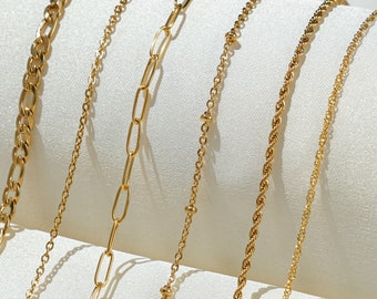 Single Chain Necklace, 18K Gold Plated Chain, Stainless Steel Chain, Paperclip Chain, Twist Chain, Bead Chain, Figaro Chain, Christmas Gift