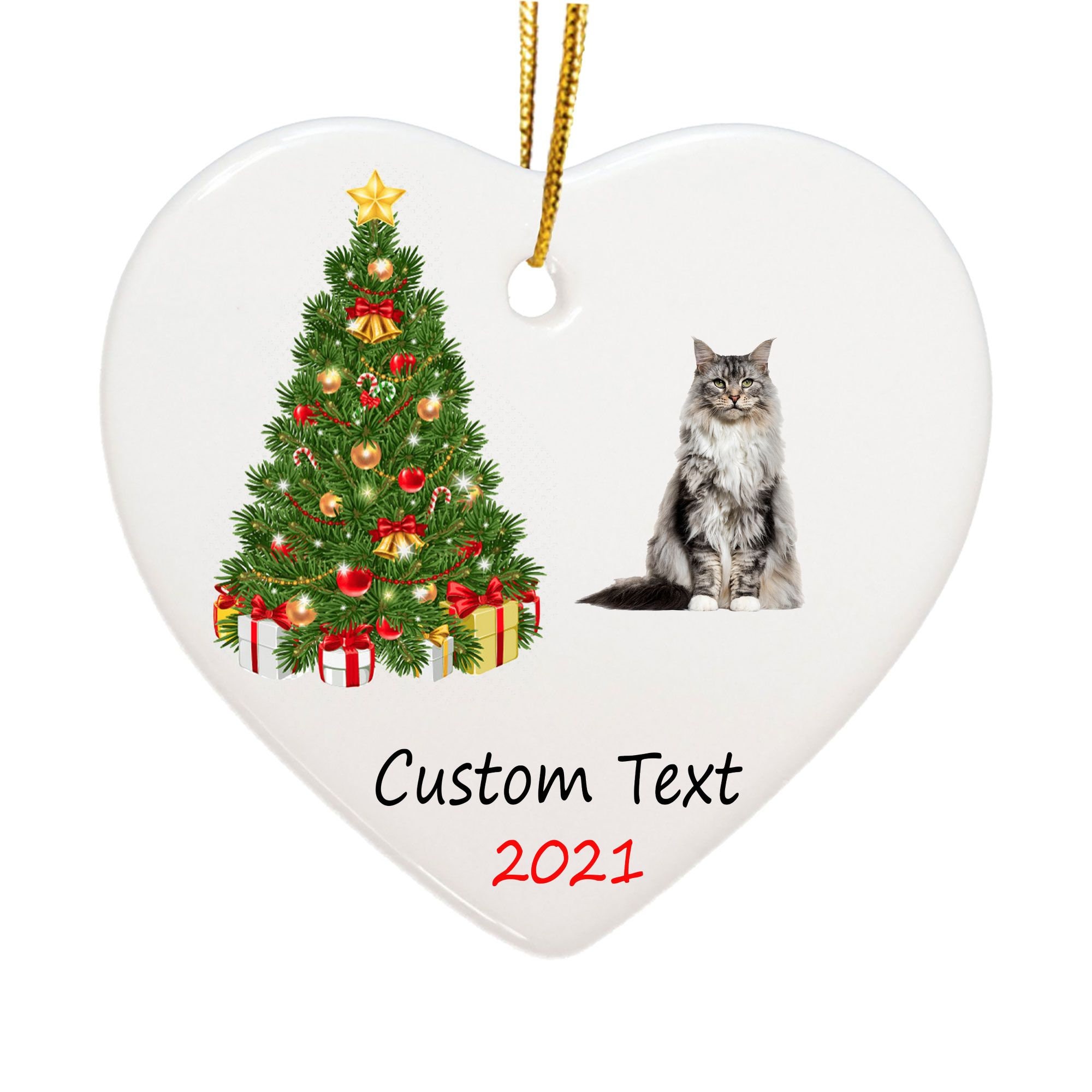 Personalized Name Maine Coon Cat Ornaments for Christmas Tree Etsy