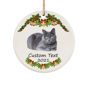 Personalized Name Russian Blue Cat Ornaments For Christmas Tree 2021 - Hanging Ornaments Star Ornament - Heart Ornament - Oval Ornament