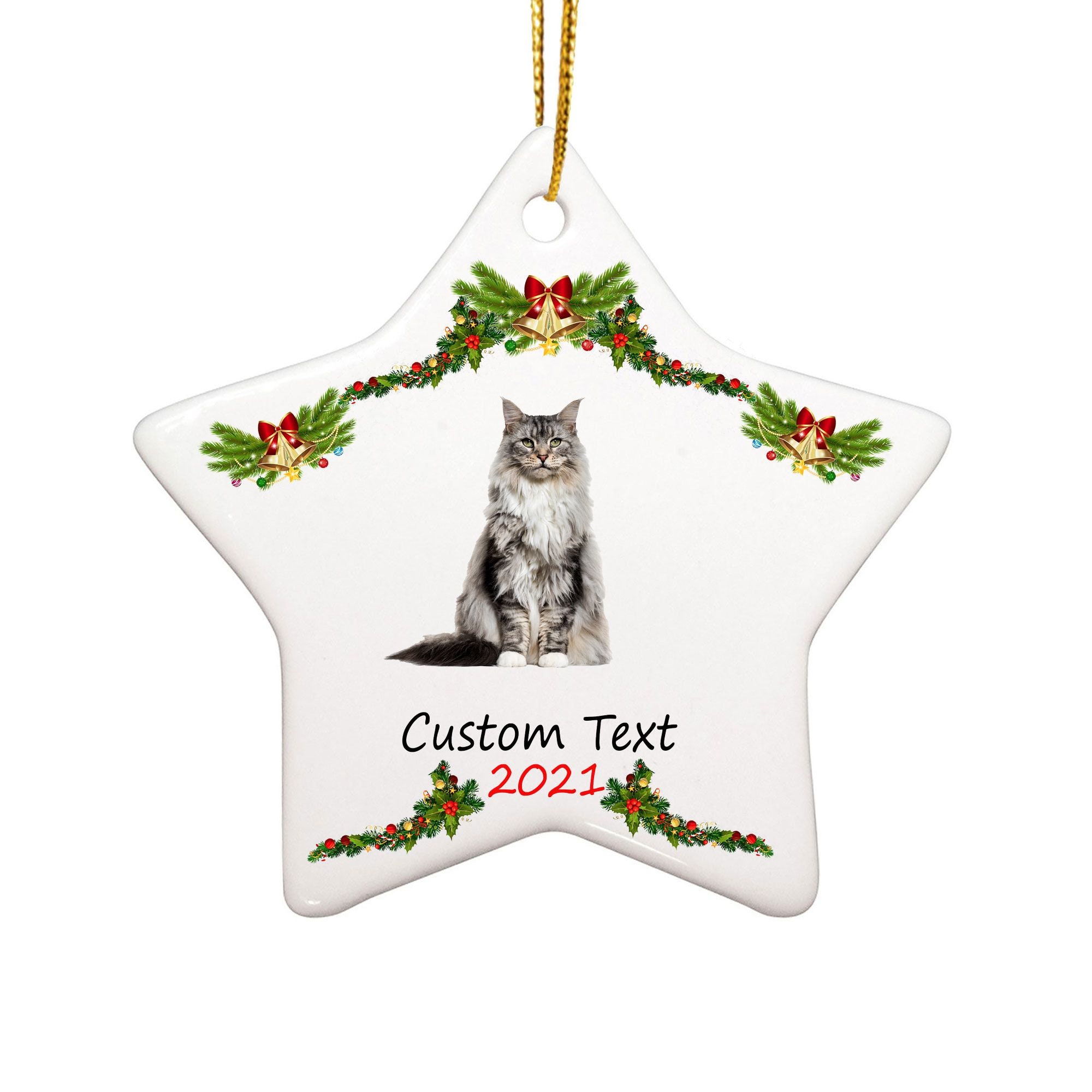 Personalized Name Maine Coon Cat Ornaments for Christmas Tree Etsy