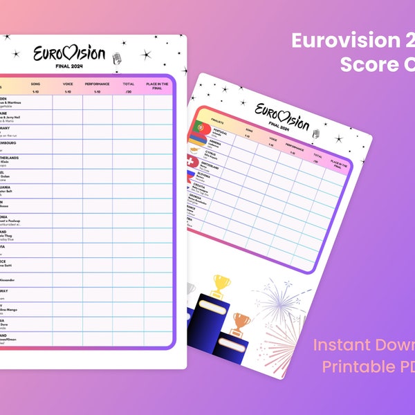 Eurovision Voting Sheet | Song Contest 2024 | A4 Printable Score Card | Sweden Final | Malme | Party Template