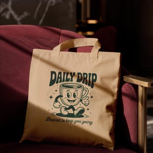 Retro Coffee Tote Bag Daily Drip Cartoon Mug Eco Friendly Barista Gift Coffee Lover Canvas Bag Caffeine Aesthetic Reusable