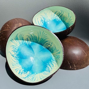 Natural Blue Sea flower coconut shell bowls Eco Friendly Wedding Gift