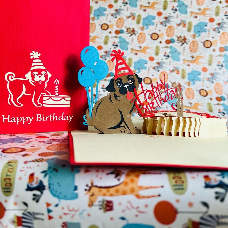Pug Birthday Card Pop up Greeting for Dog Lovers Card - Etsy