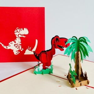 Red T. rex 3D Pop Up Dinosaur Handmade Greeting Kid Birthday Animal Card