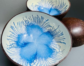 Natural Blue flower coconut shell bowls Eco Friend Wedding Engagement Birthday Gift