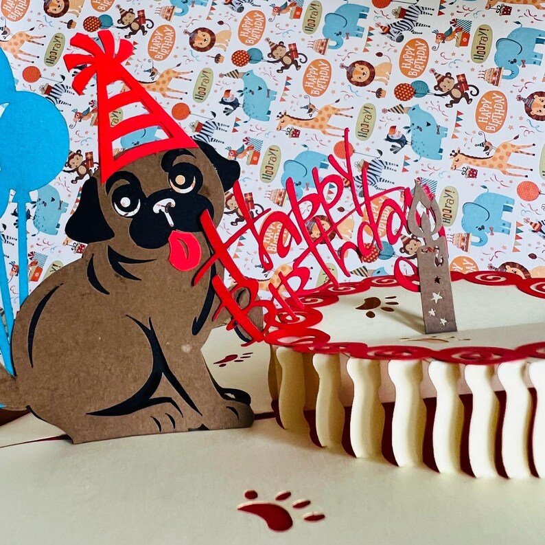 Pug Birthday Card Pop up Greeting for Dog Lovers Card - Etsy