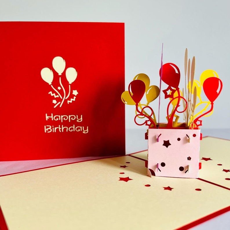 Happy Birthday Balloon 3D Pop up Greeting Children Party Kid Fun Card ...