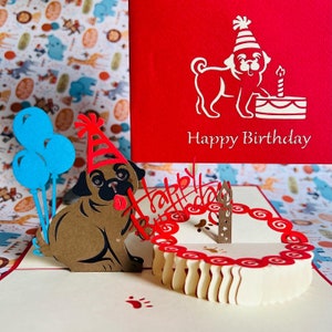 Handgemachte Happy Birthday Super Cute Mops Hund 3D Pop Up 3D Grußkarte