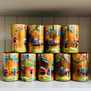 Gelakte houten pennenhouder: Vietnamees bloemendecor / kerstcadeau / decoratie verjaardagscadeau