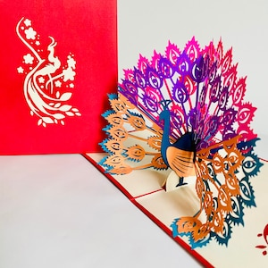Impresionante tarjeta de felicitación de cumpleaños para mamá, regalo de Navidad, hecha a mano, con un pavo real colorido en 3D