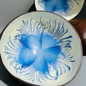 Natural Blue flower coconut shell bowls Eco Friend Wedding Engagement Birthday Gift image 5