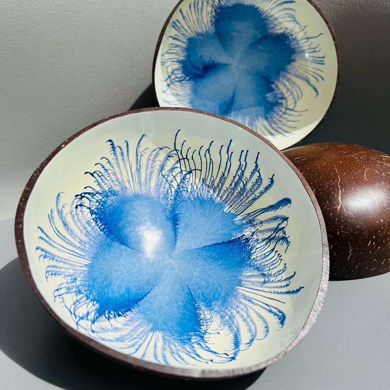 Natural Blue flower coconut shell bowls Eco Friend Wedding Engagement Birthday Gift image 4