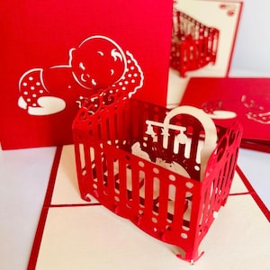 Un nouveau bébé garçon fille endormi dans un berceau berceau carte pop-up 3D naissance bébé douche cadeau de félicitations