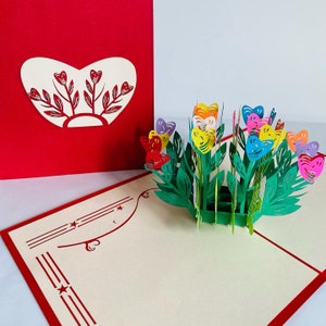Beautiful Colourful Rainbow Hearts 3D Popup Birthday Greeting Love Hear I Love you Handmade Gift Card